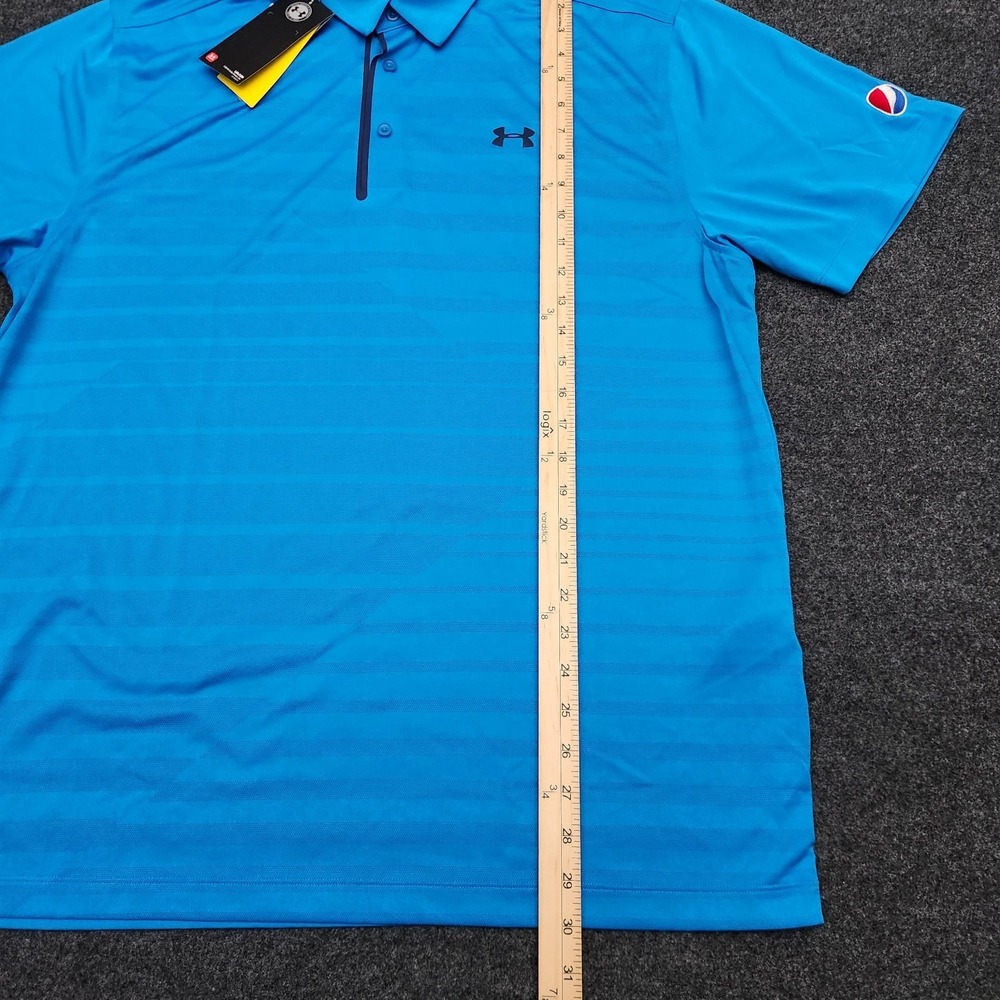 Under Armour Mens XL Blue Striped Cool Switch Performance Polo Shirt Pepsi Logo - Picture 7 of 11